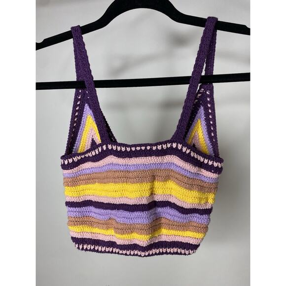 BDG Urban Outfitters Crochet Crop Tank Top Women's Small Boho Knit Stripe Cotton - Picture 4 of 6